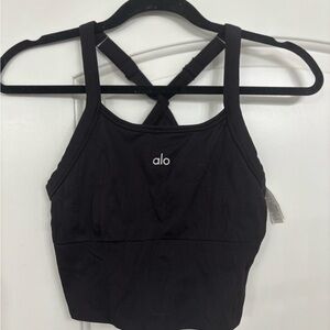 Alo Black Strappy Sports Bra Seamless Ribbed Favorite Bra Tank size small